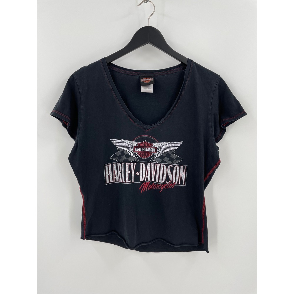 Harley Davidson New York City Graphic T Shirt Womens L Y2K Biker V Neck NYC